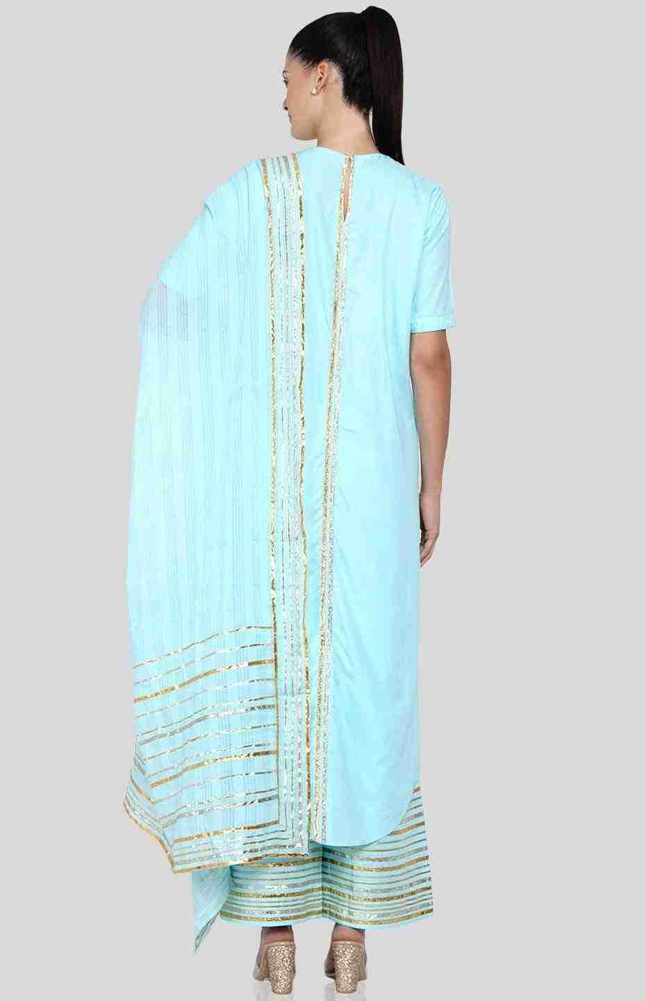Pastel Barcode Blue Asymmetrical Kurta