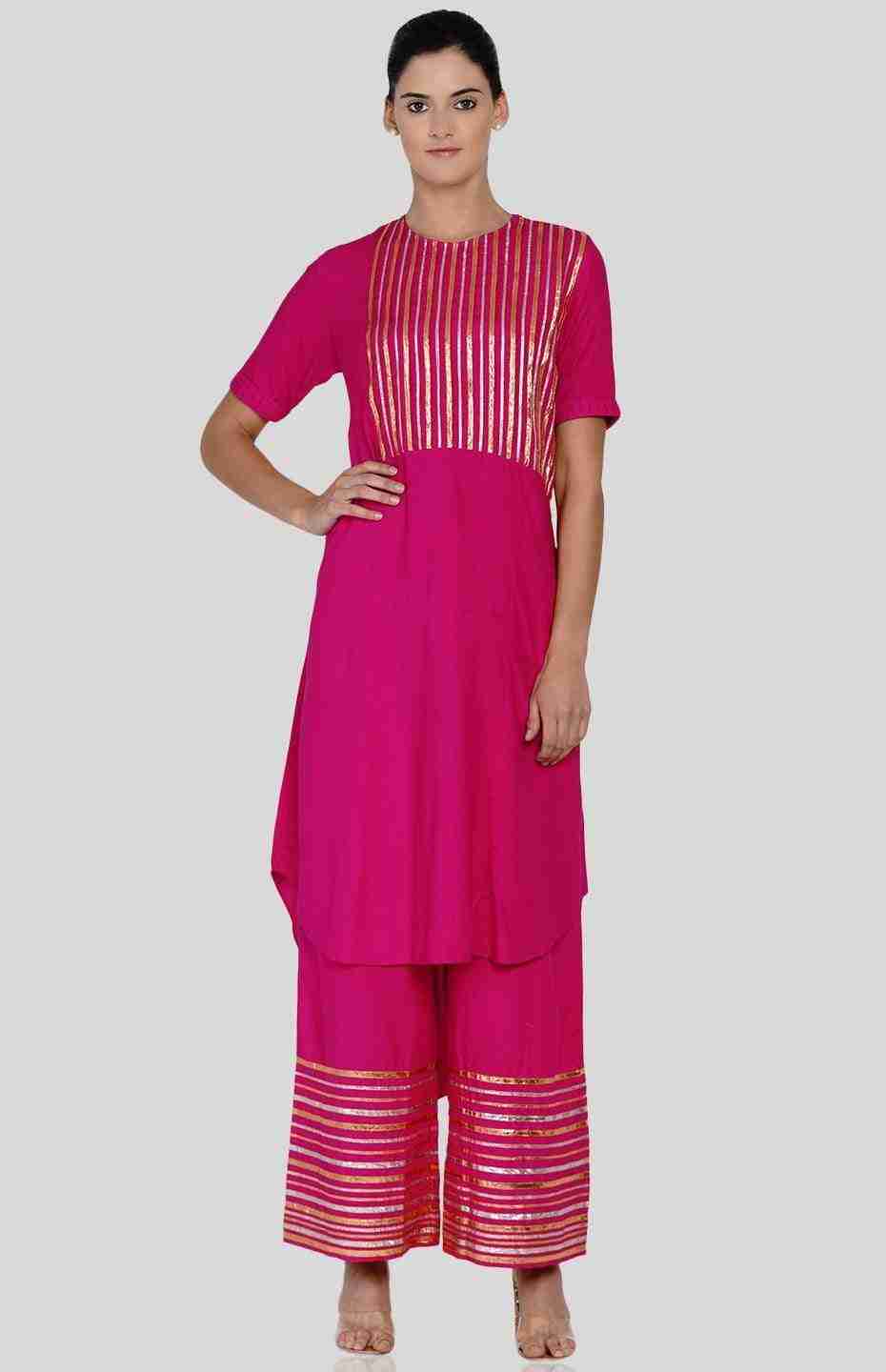 Pink Barcode Asymmetrical Kurta