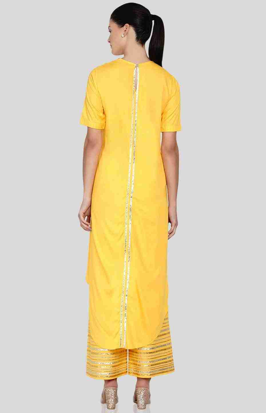 Yellow Barcode Asymmetrical Kurta