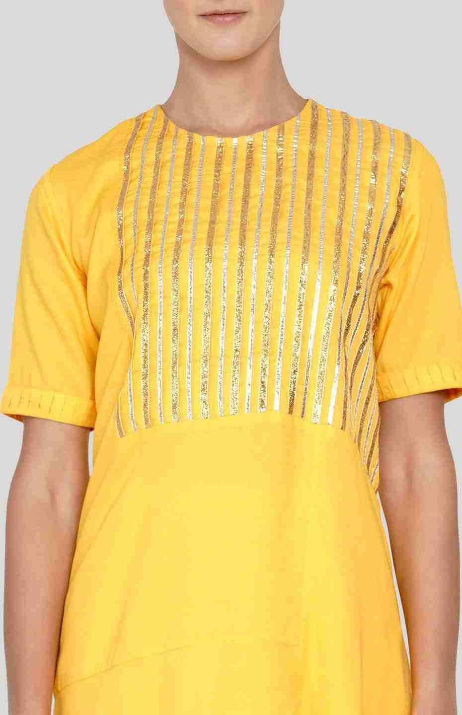 Yellow Barcode Asymmetrical Kurta
