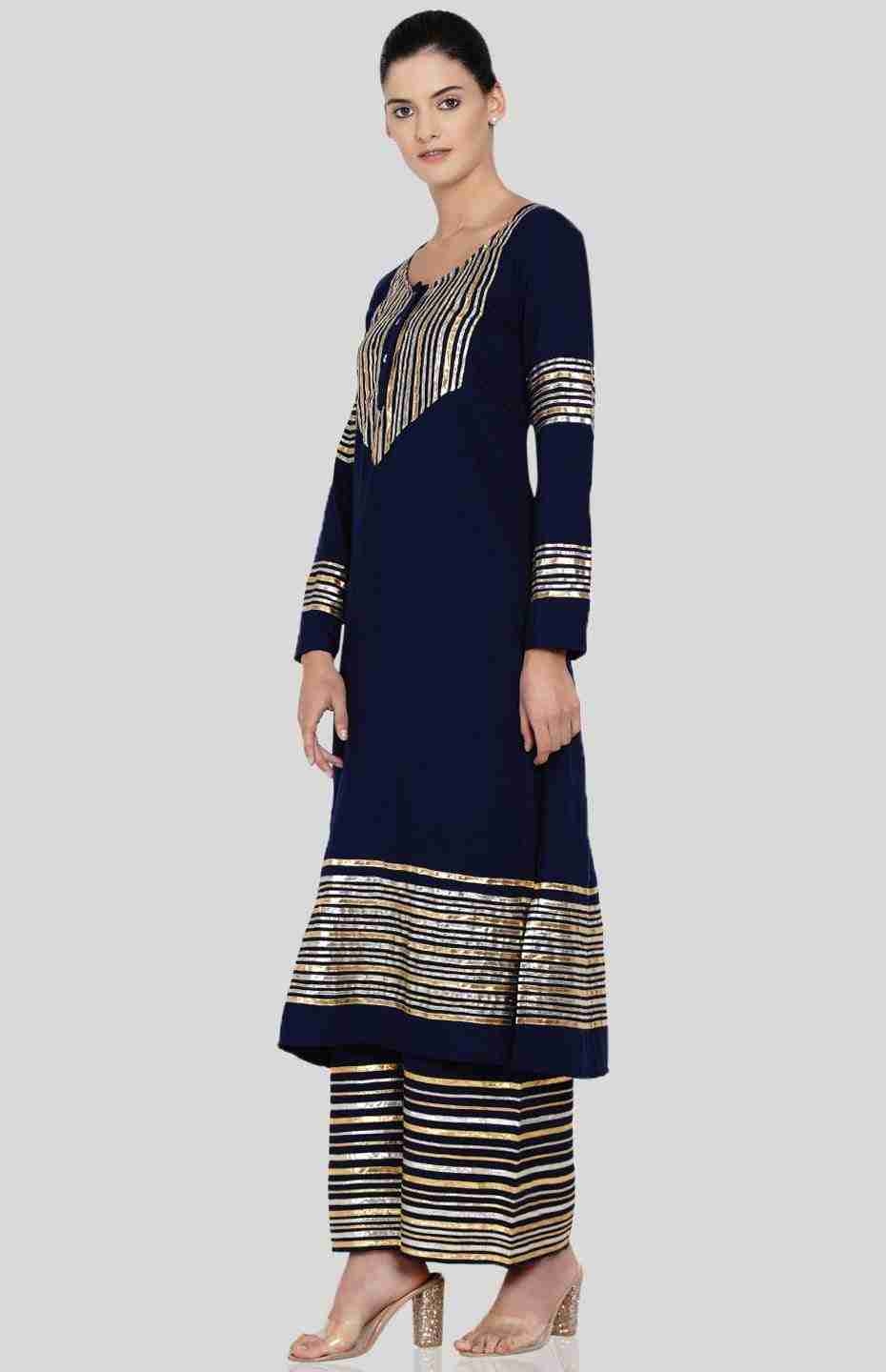 Navy Blue Barcode A Line Kurta