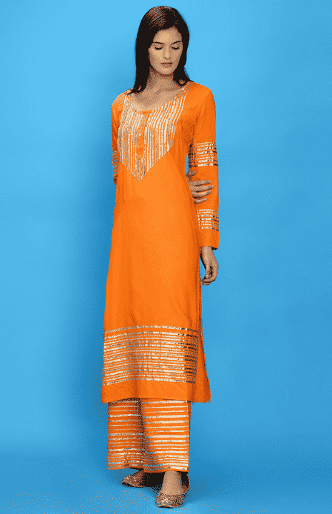 Orange Barcode A Line Kurta