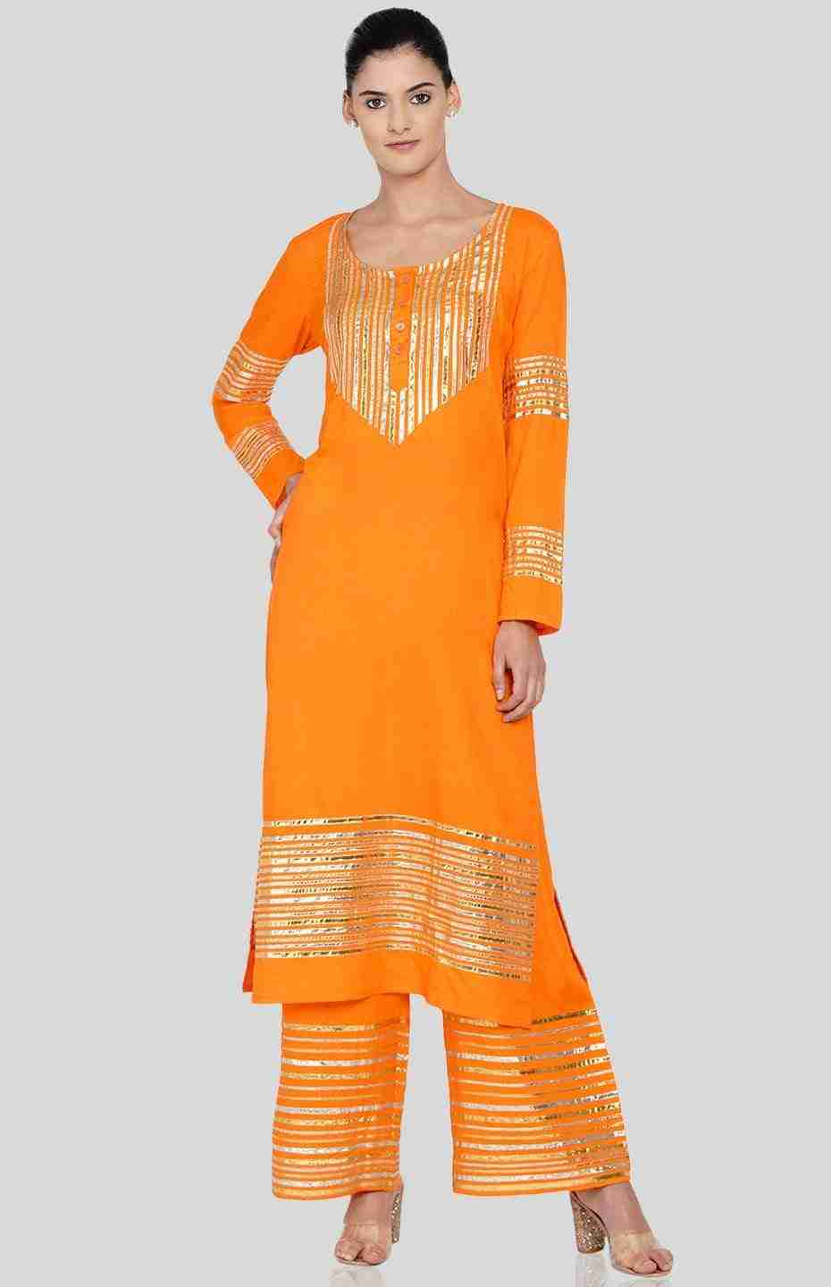 Orange Barcode A Line Kurta