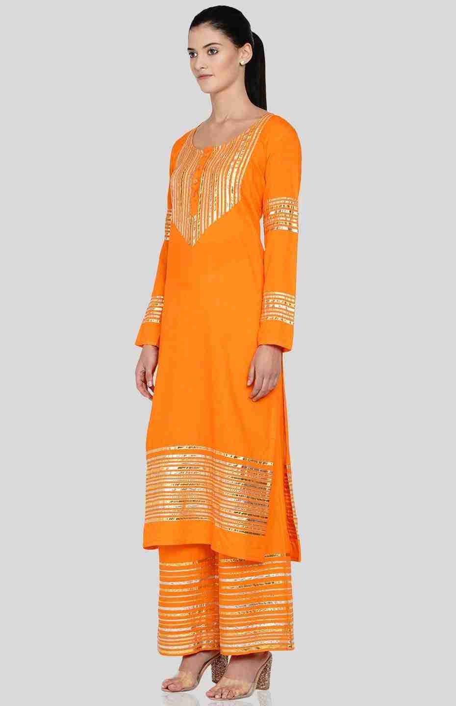 Orange Barcode A Line Kurta