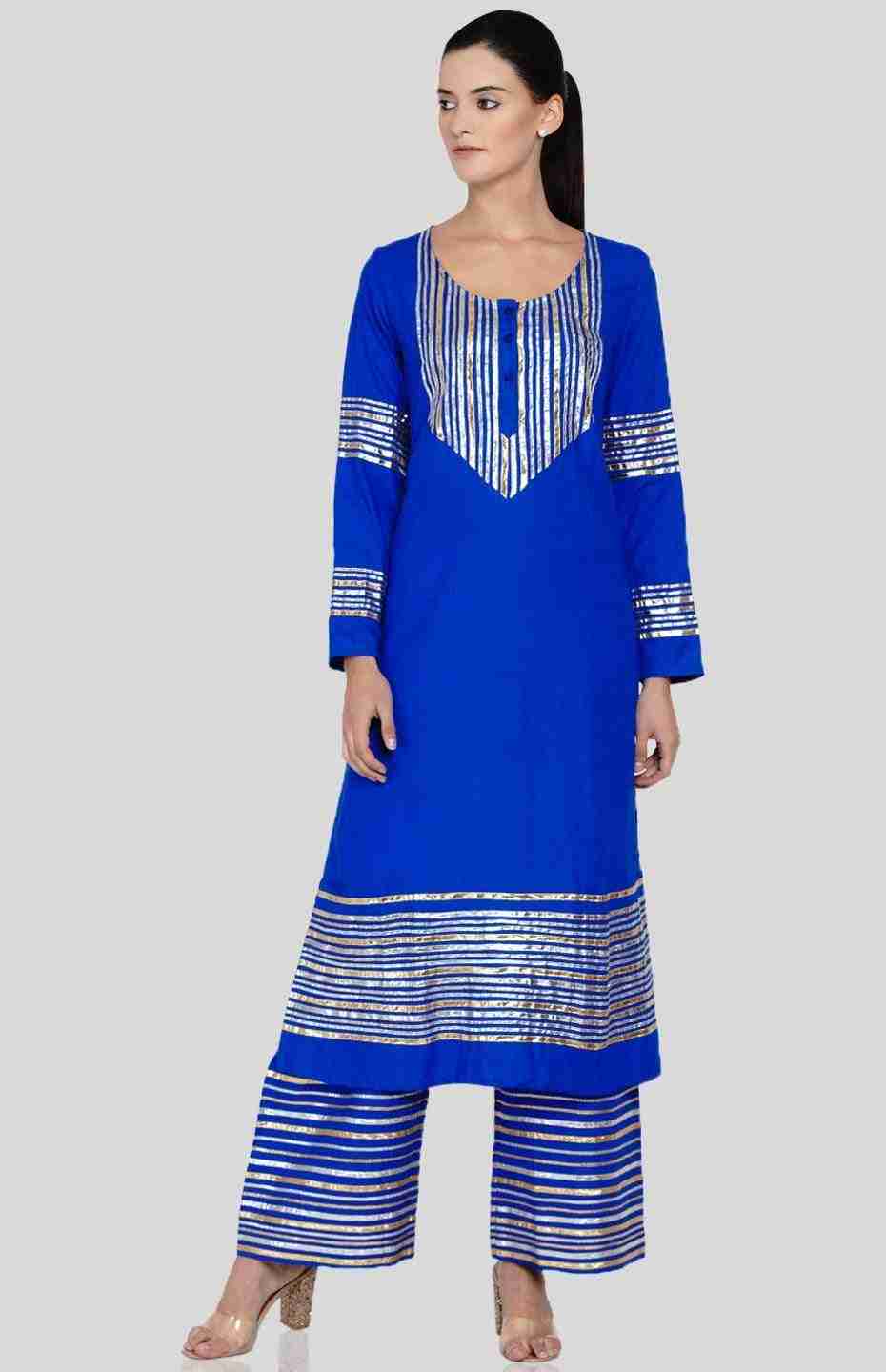 Royal Blue Barcode A Line Kurta