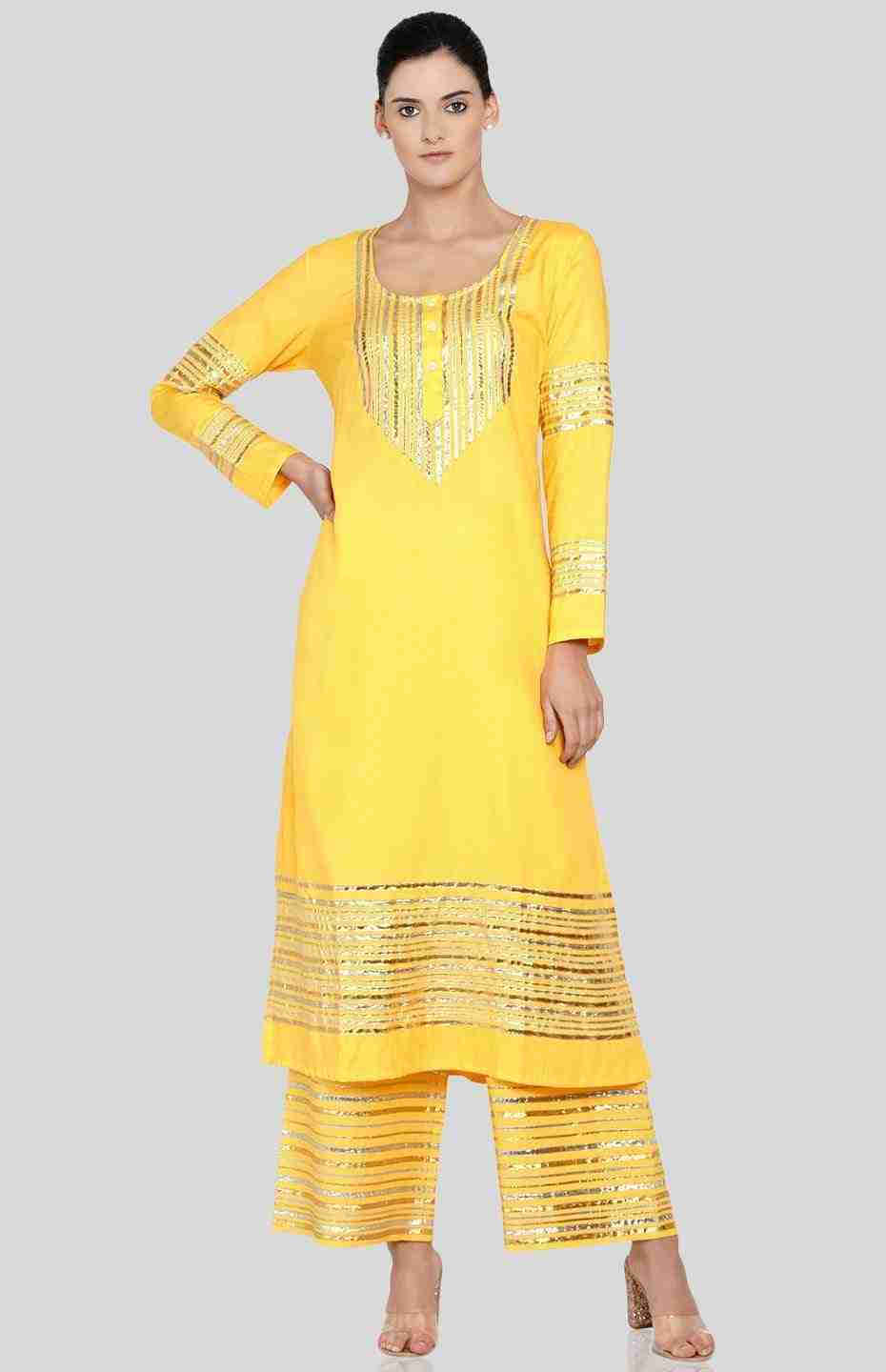 Yellow Barcode A Line Kurta