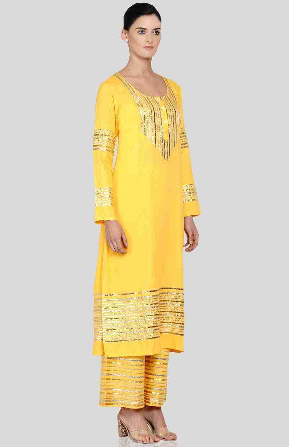 Yellow Barcode A Line Kurta