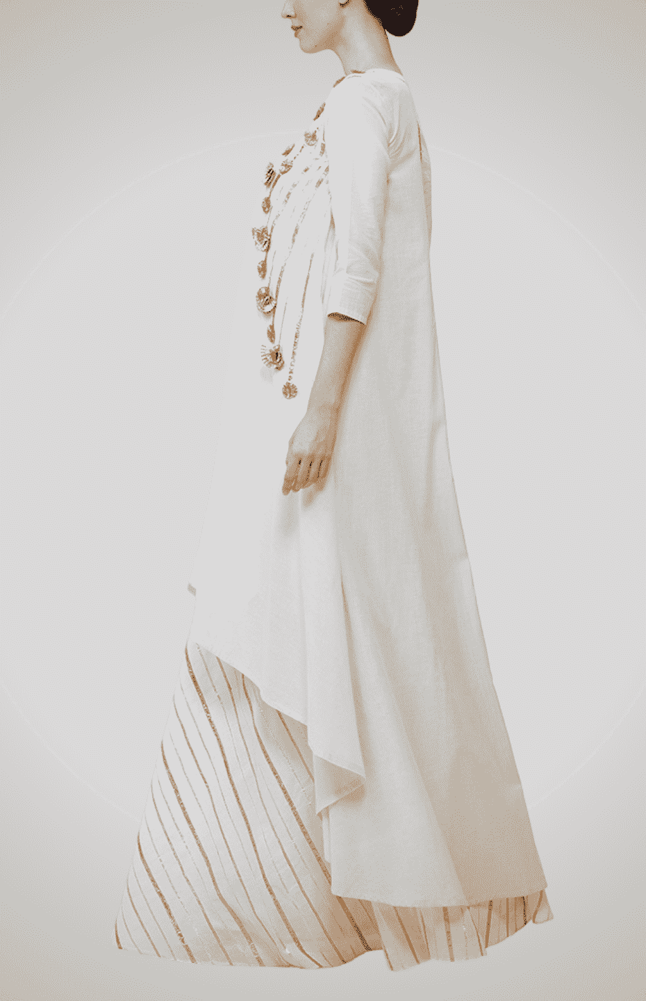 Off-White Gota Flower Asymmetrical Tunic