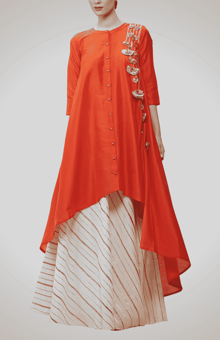 Orange Gota Flower Asymmetrical Tunic
