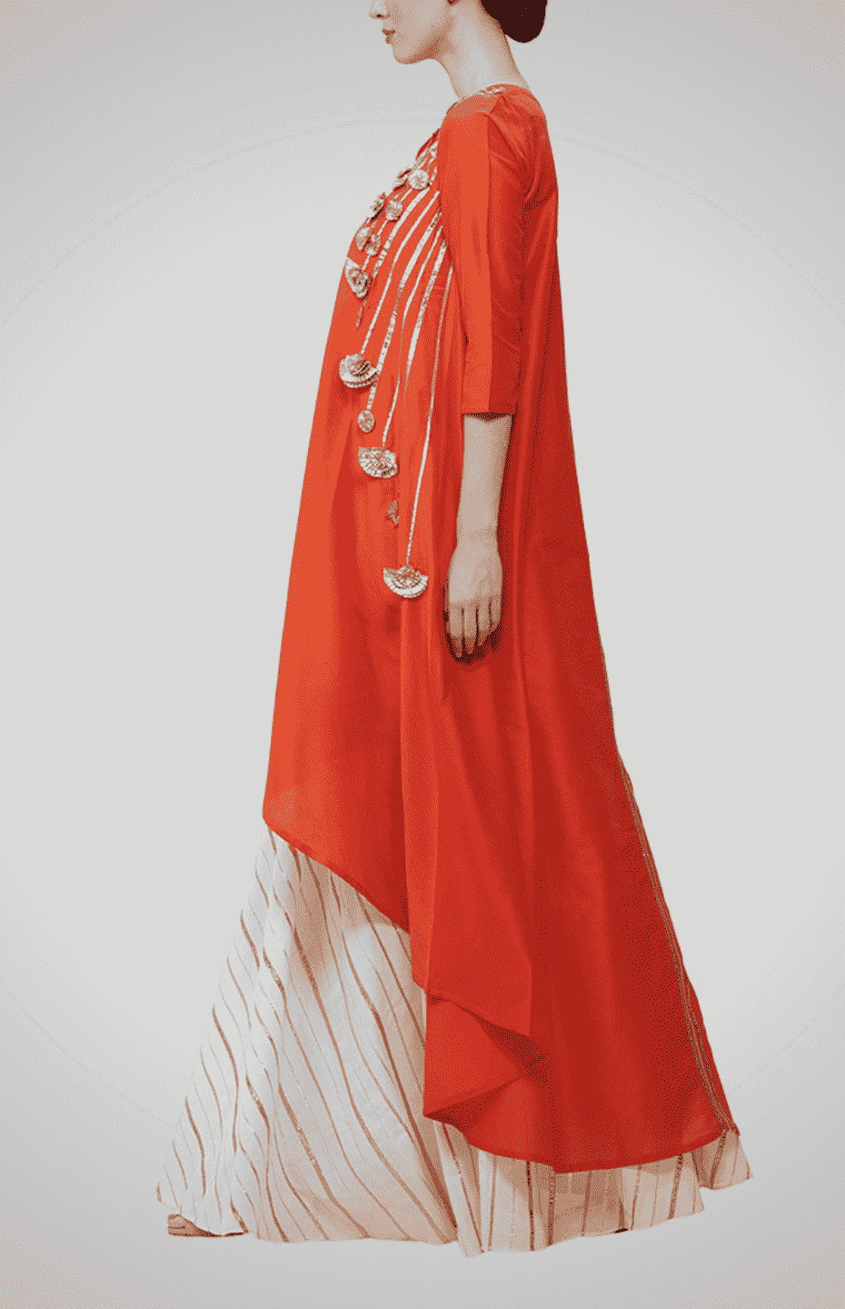 Orange Gota Flower Asymmetrical Tunic