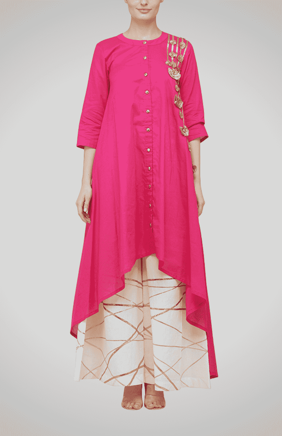Pink Gota Flower Asymmetrical Tunic