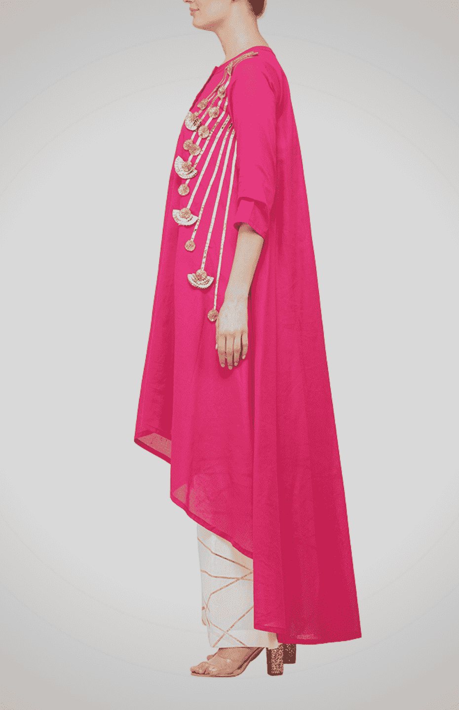 Pink Gota Flower Asymmetrical Tunic