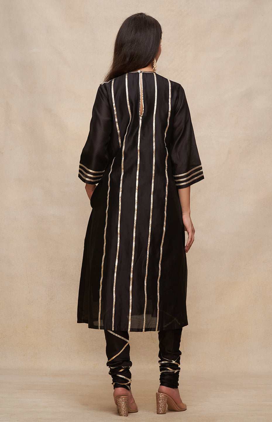 Black Gota Pleated Kurta