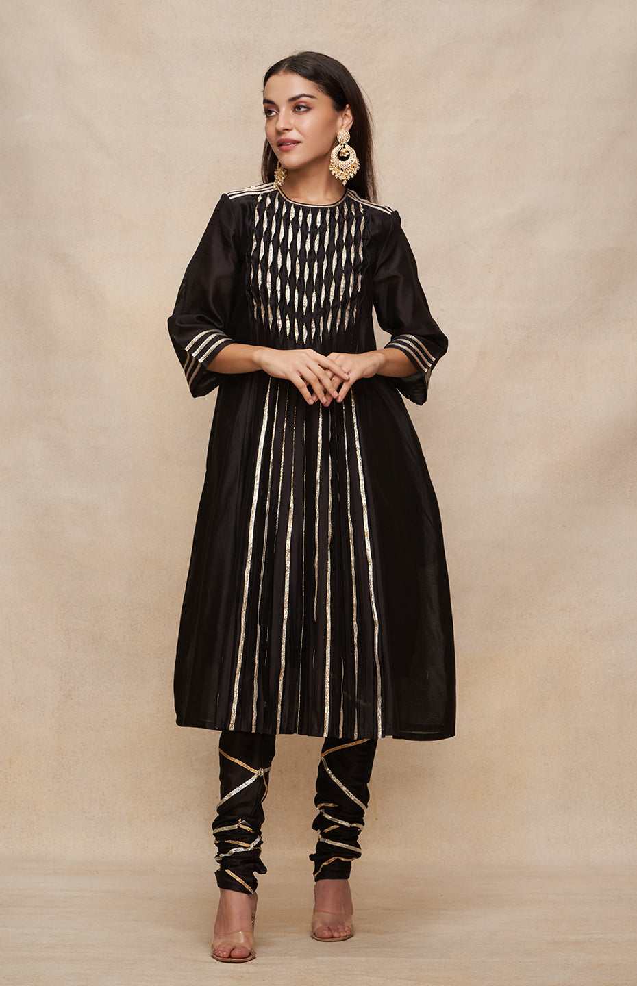 Black Gota Pleated Kurta