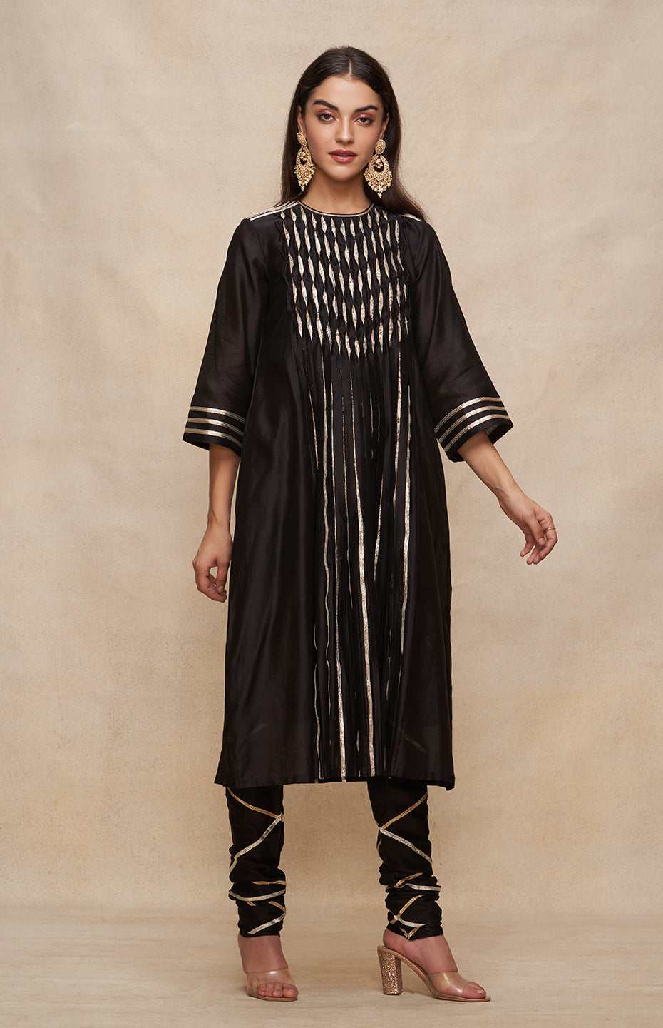 Black Gota Pleated Kurta