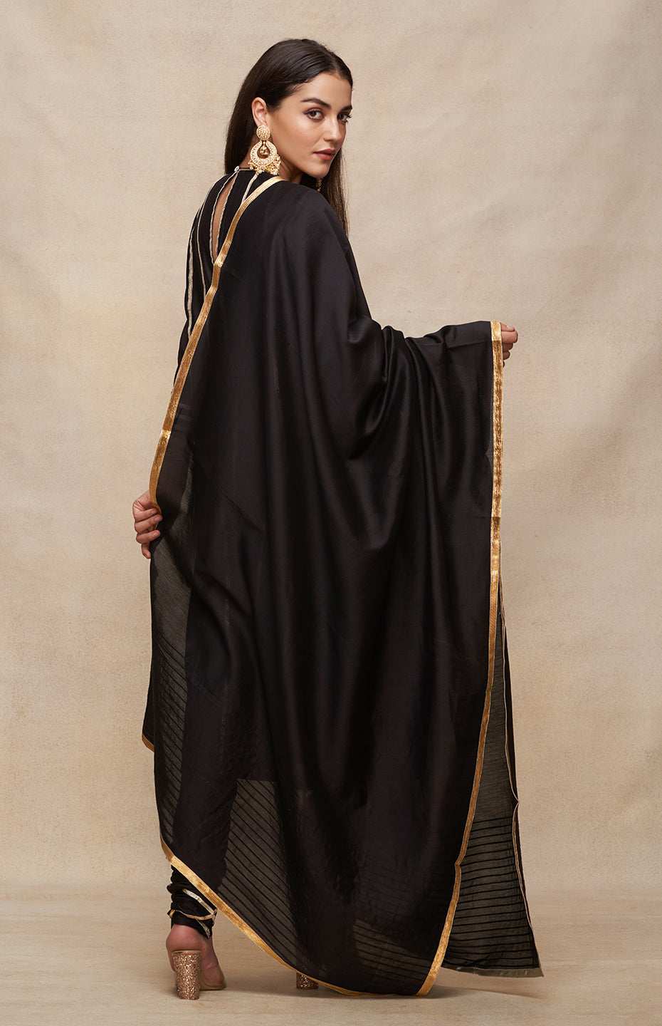 Black Gota Pleated Kurta