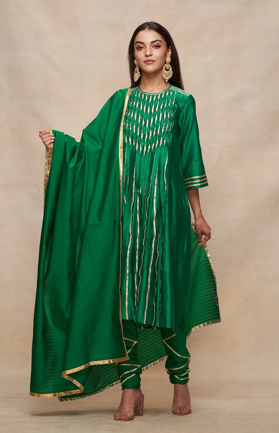 Green Gota Pleated Kurta