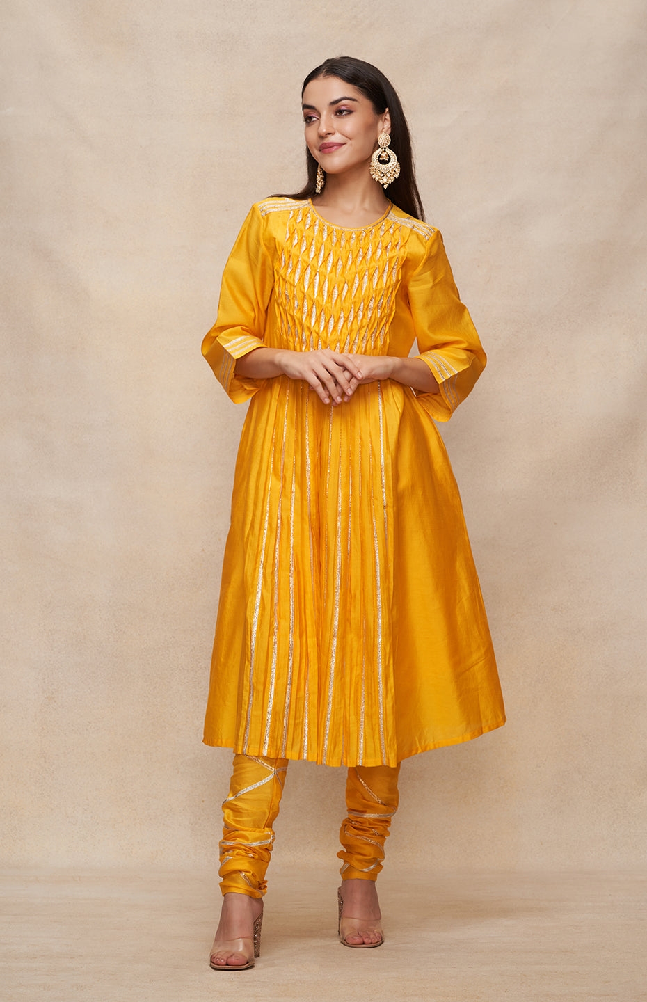 Mustard Gota Pleated Kurta