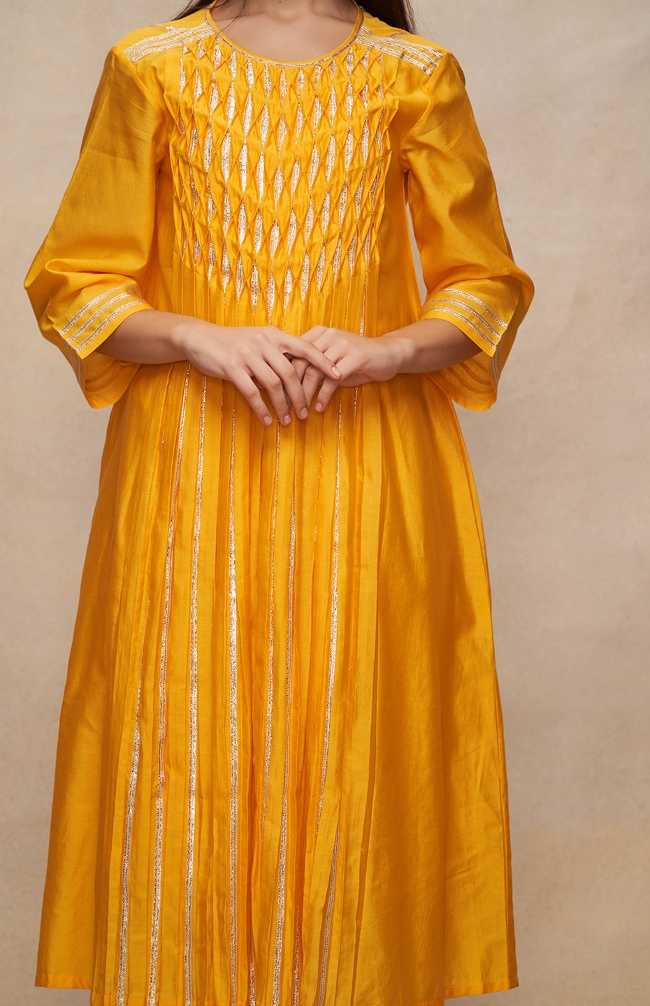 Mustard Gota Pleated Kurta