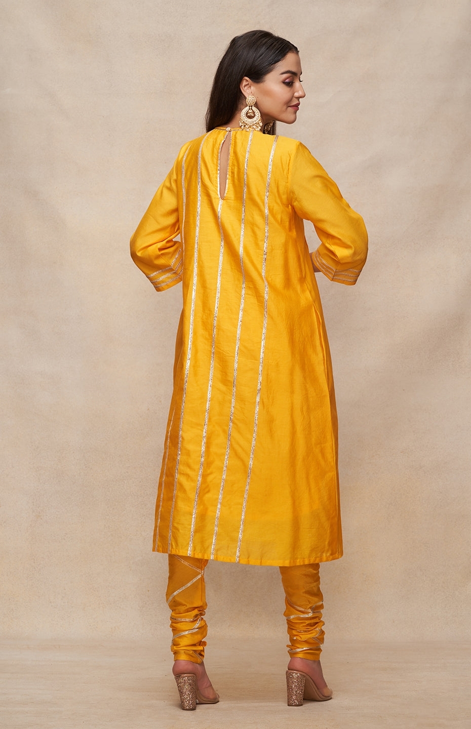 Mustard Gota Pleated Kurta