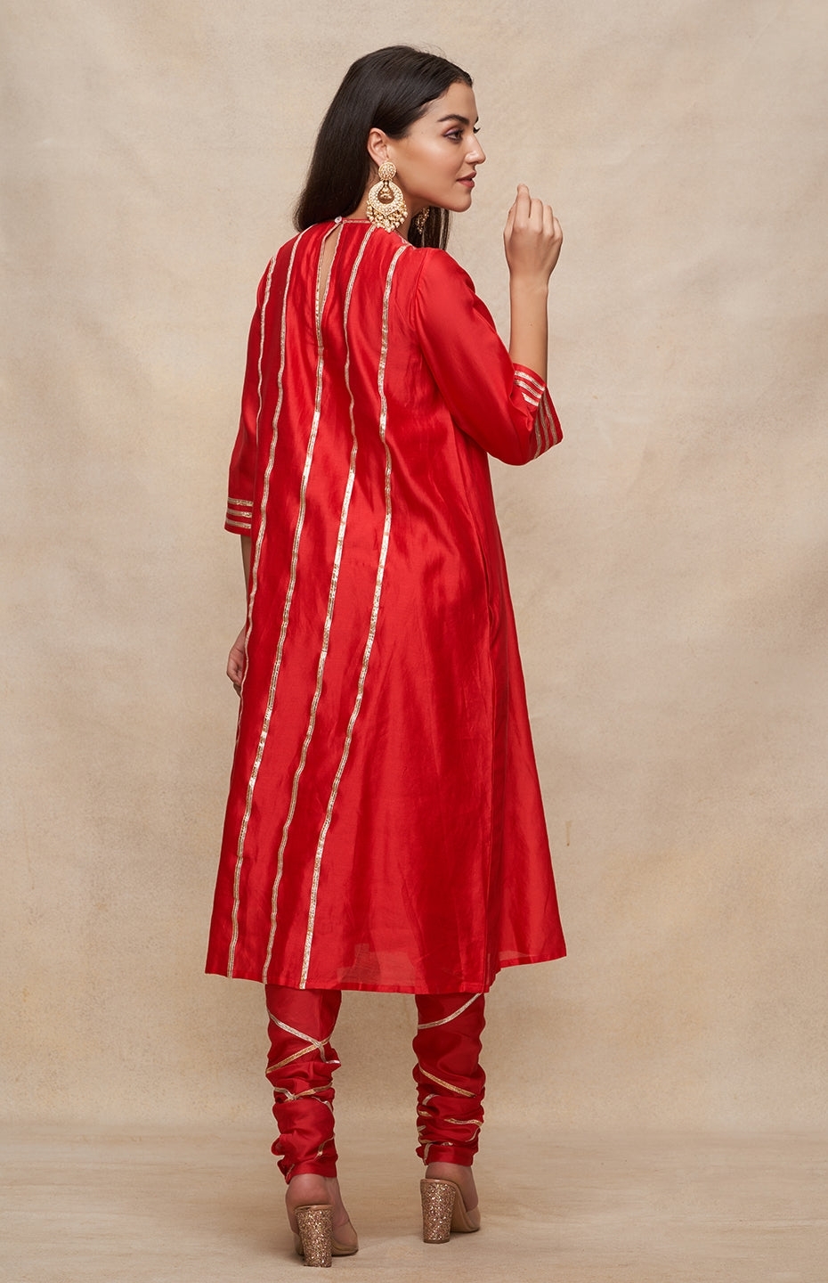 Red Gota Pleated Kurta