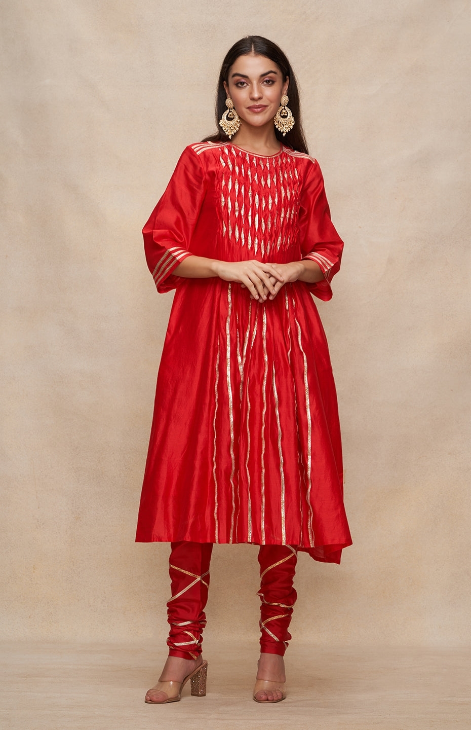 Red Gota Pleated Kurta