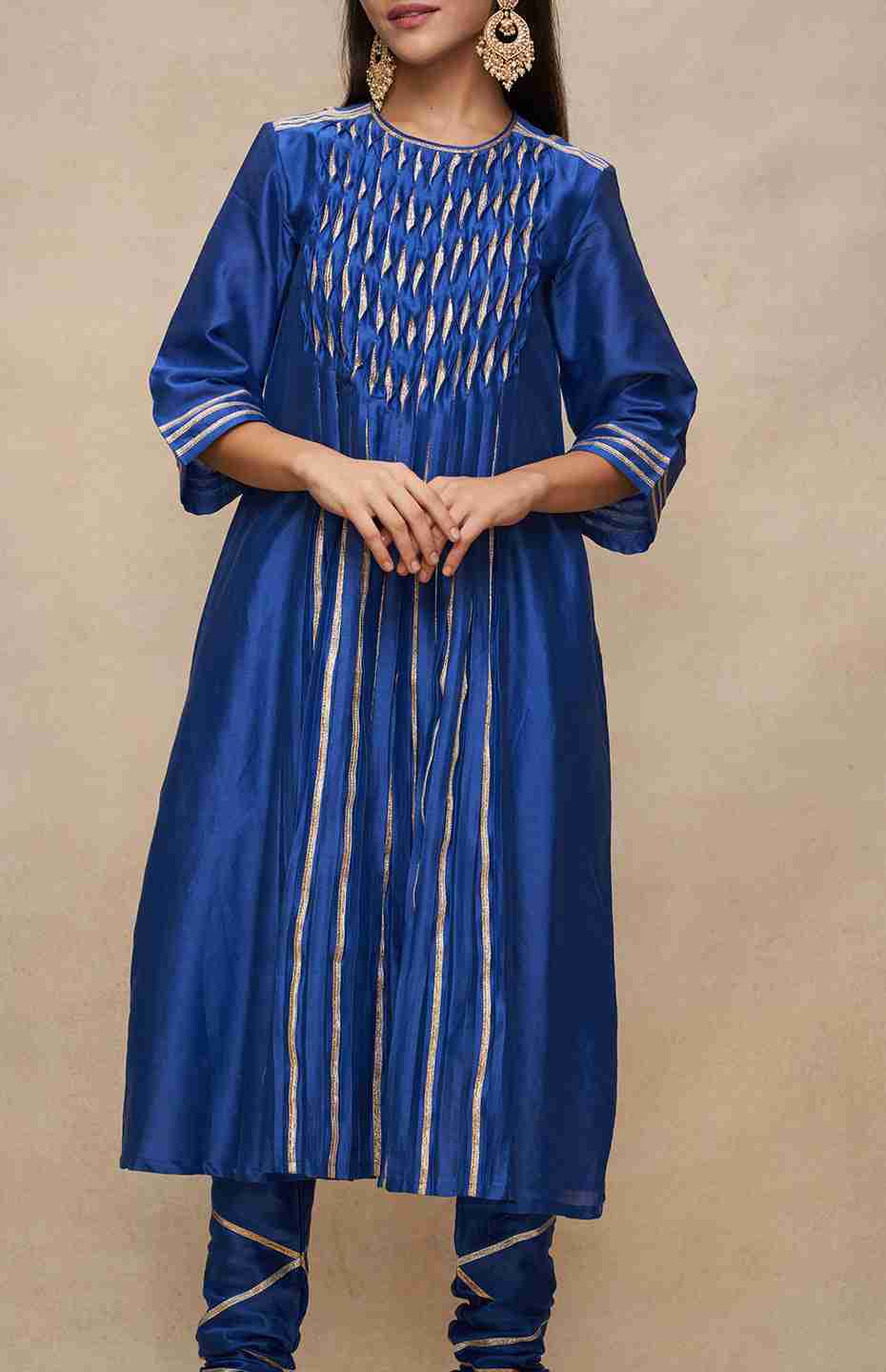 Royal Blue Gota Pleated Kurta