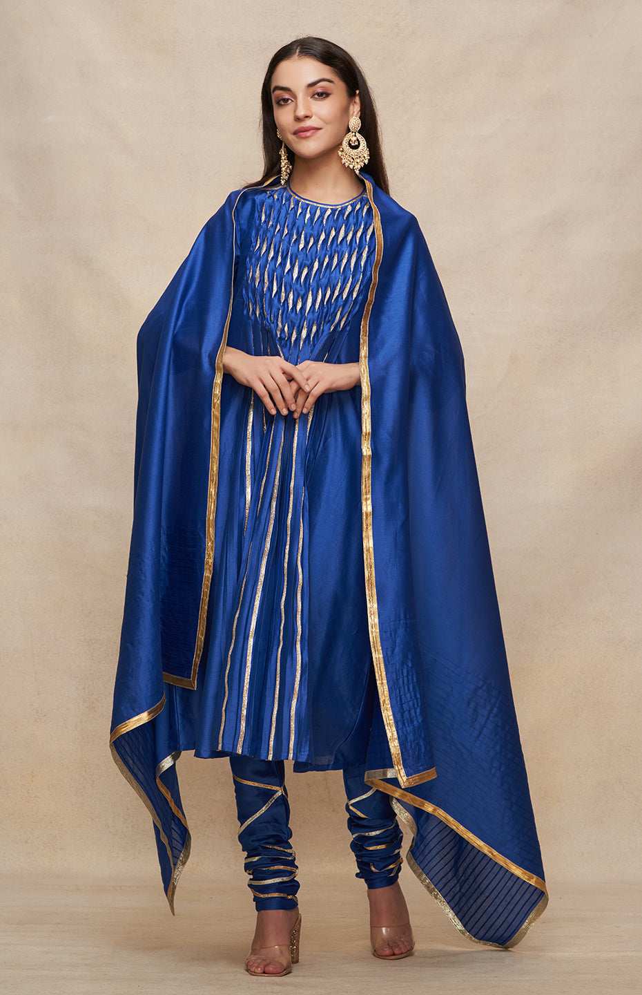 Royal Blue Gota Pleated Kurta