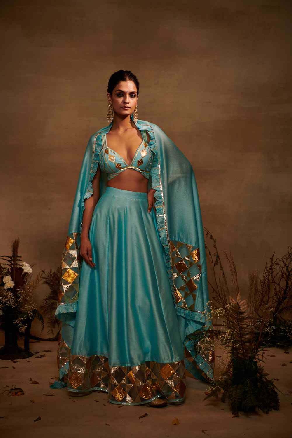 Blue Chanderi Silk Gota Bralette