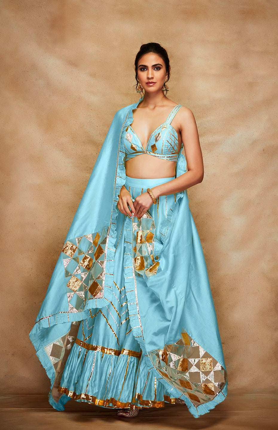 Blue Chanderi Silk Gota Bralette