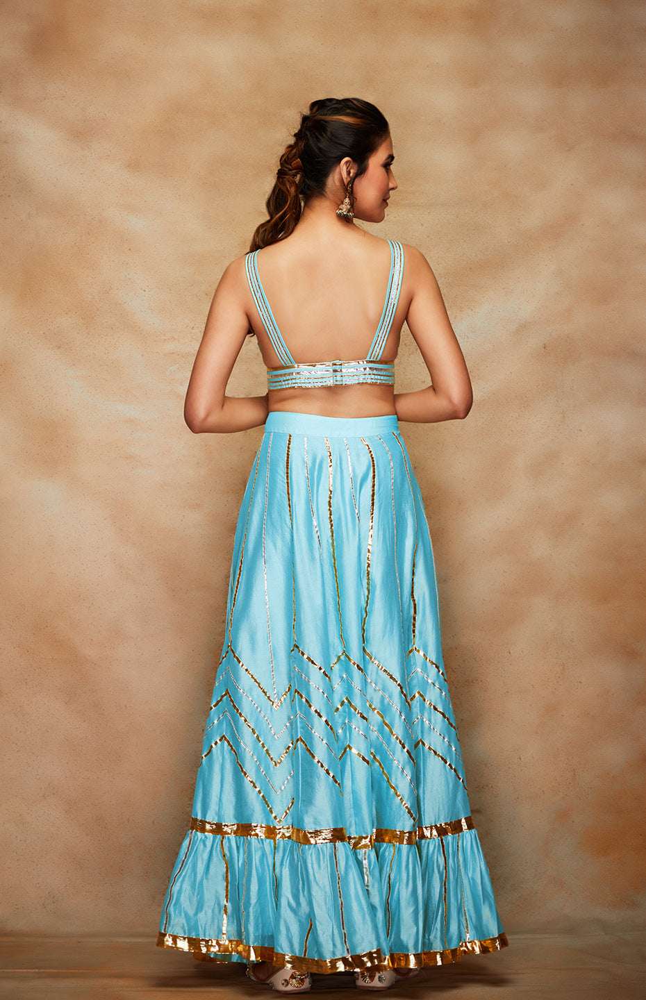 Blue Chanderi Silk Gota Bralette