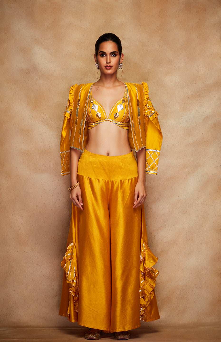 Mustard Chanderi Silk Gota Bralette