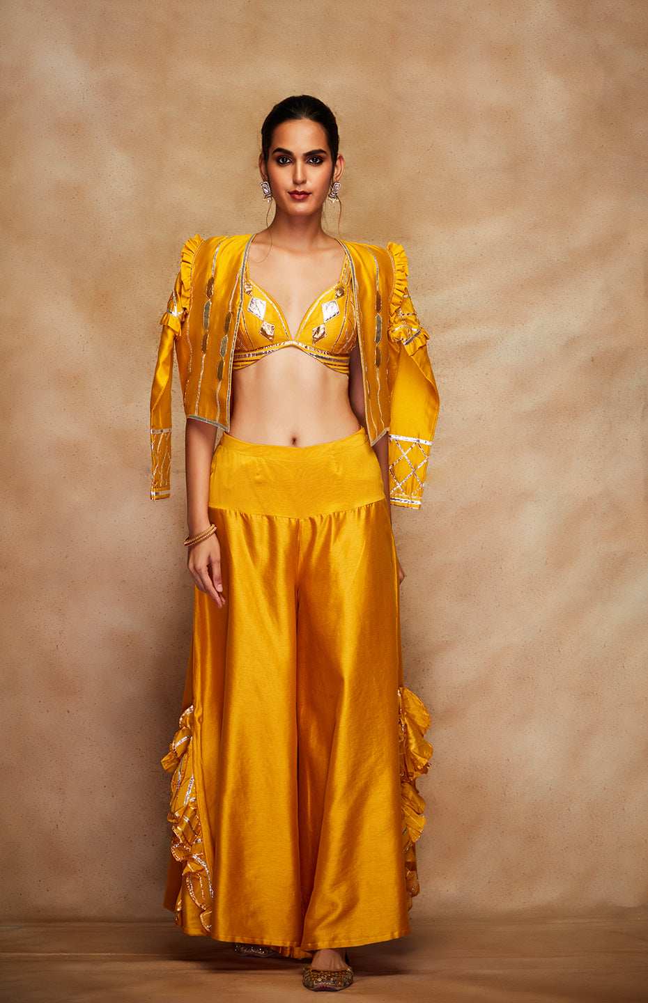 Mustard Chanderi Silk Gota Bralette