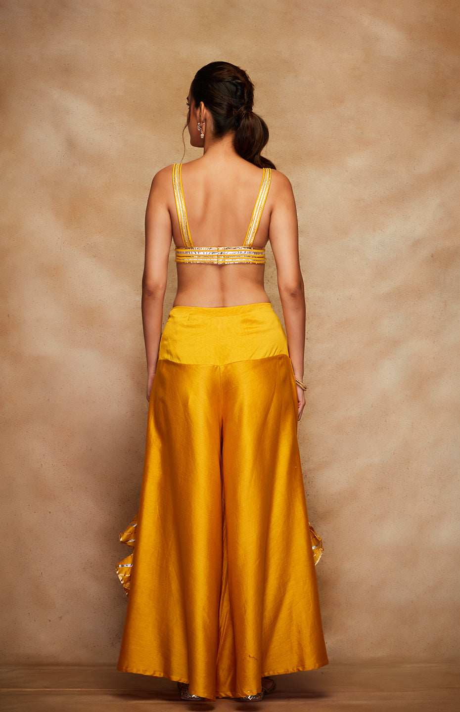Mustard Chanderi Silk Gota Bralette