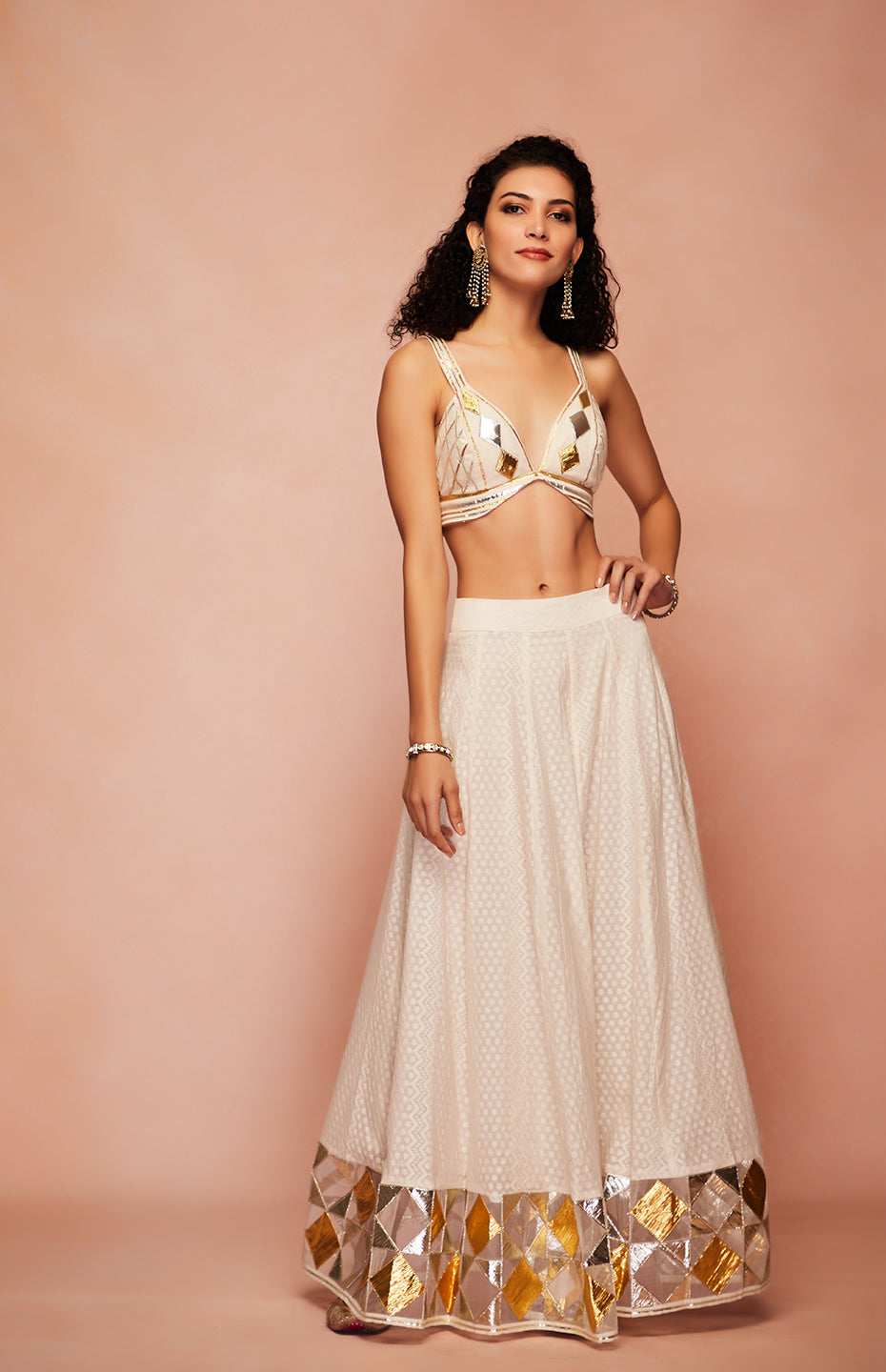 Off White Chanderi Silk Gota Bralette