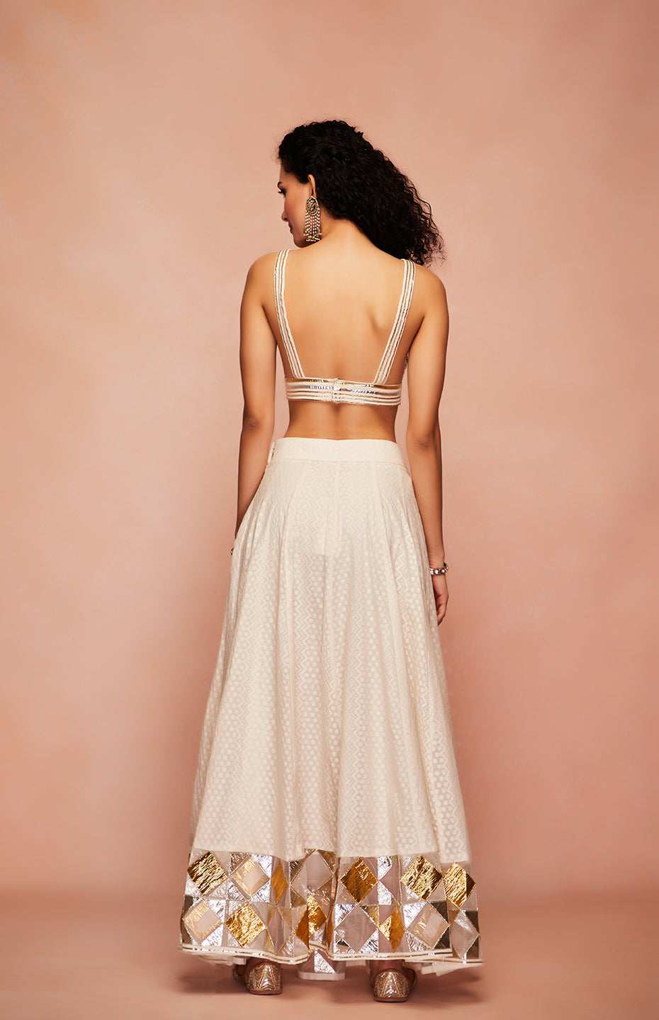Off White Chanderi Silk Gota Bralette