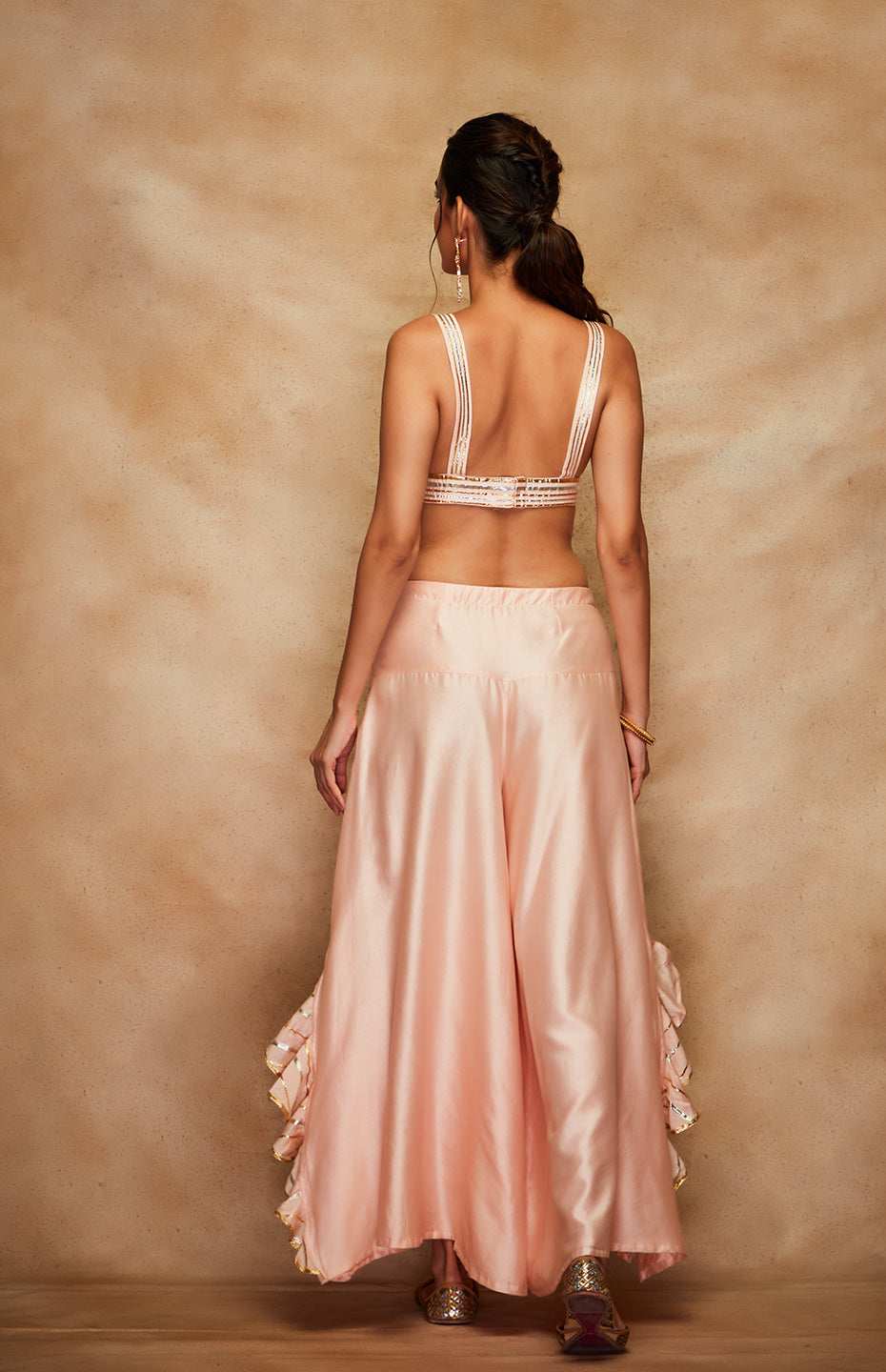 Peach Chanderi Silk Gota Bralette