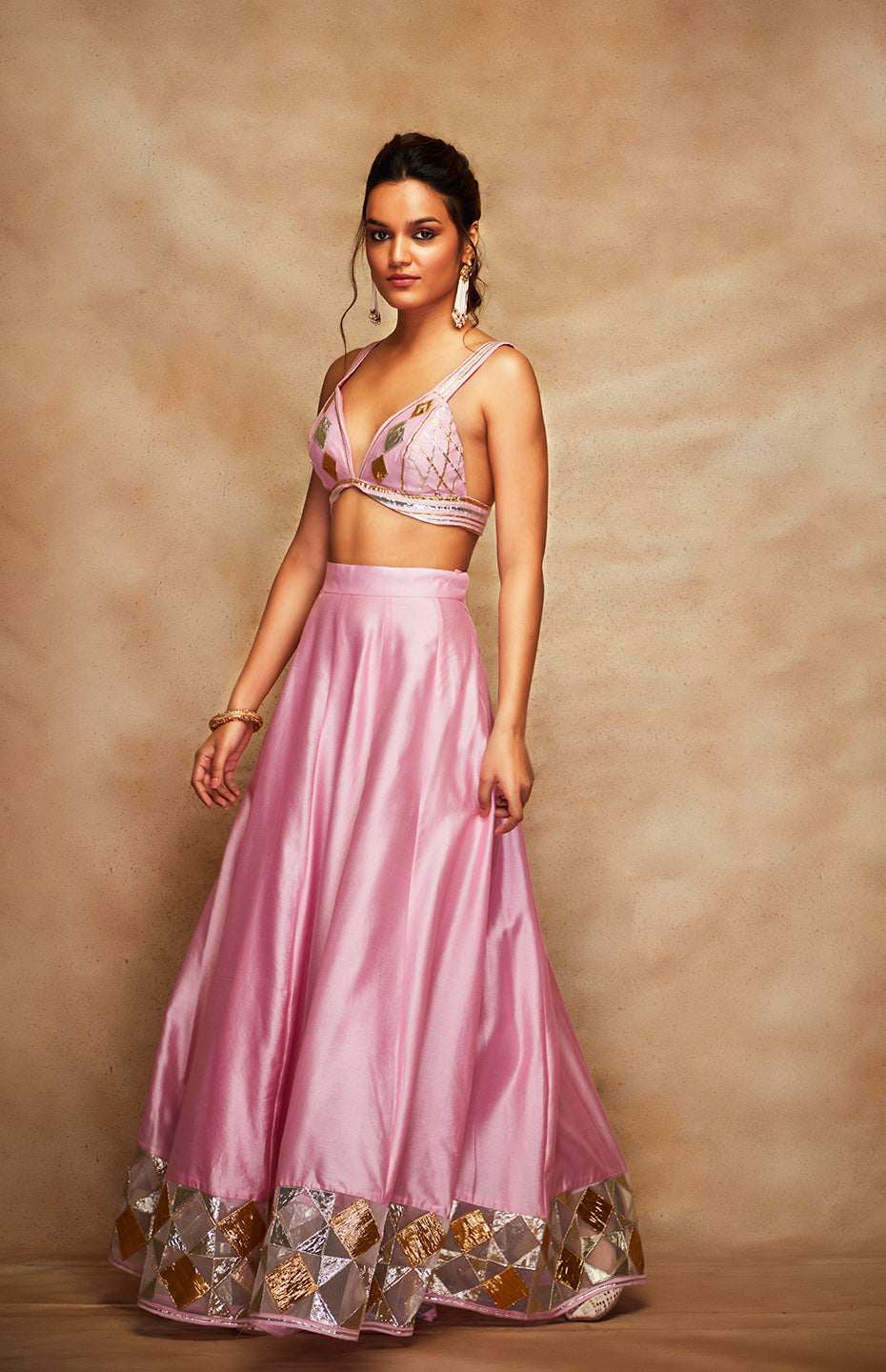 Pink Chanderi Silk Gota Bralette