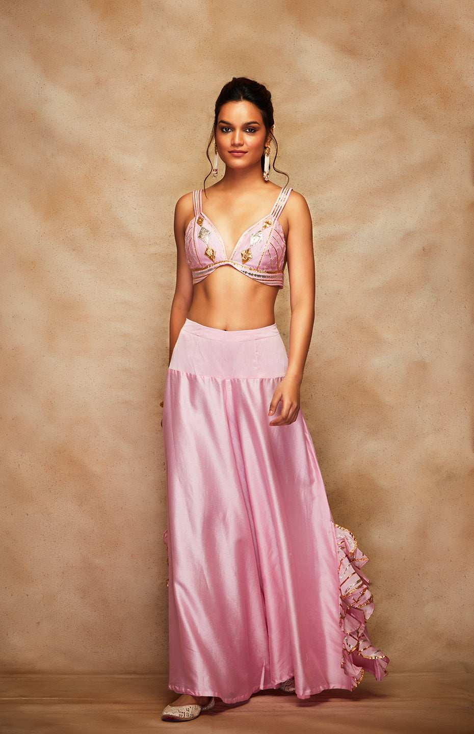 Pink Chanderi Silk Gota Bralette