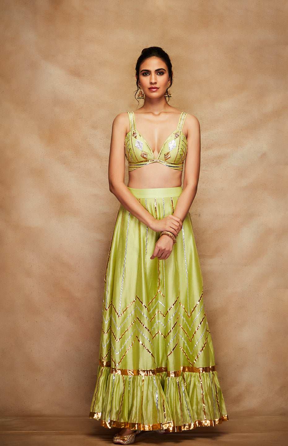 Pista Green Chanderi Silk Gota Bralette
