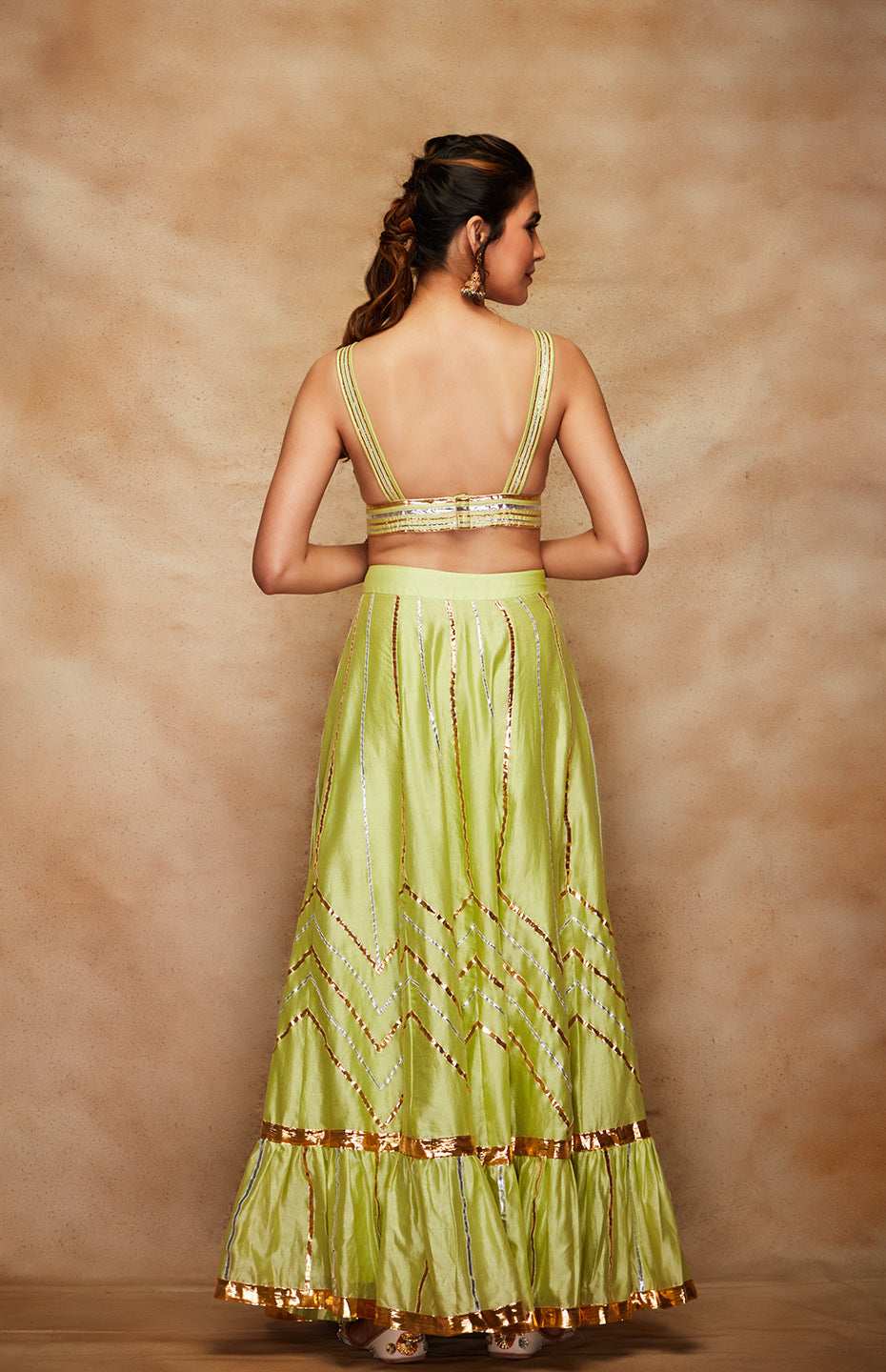 Pista Green Chanderi Silk Gota Bralette