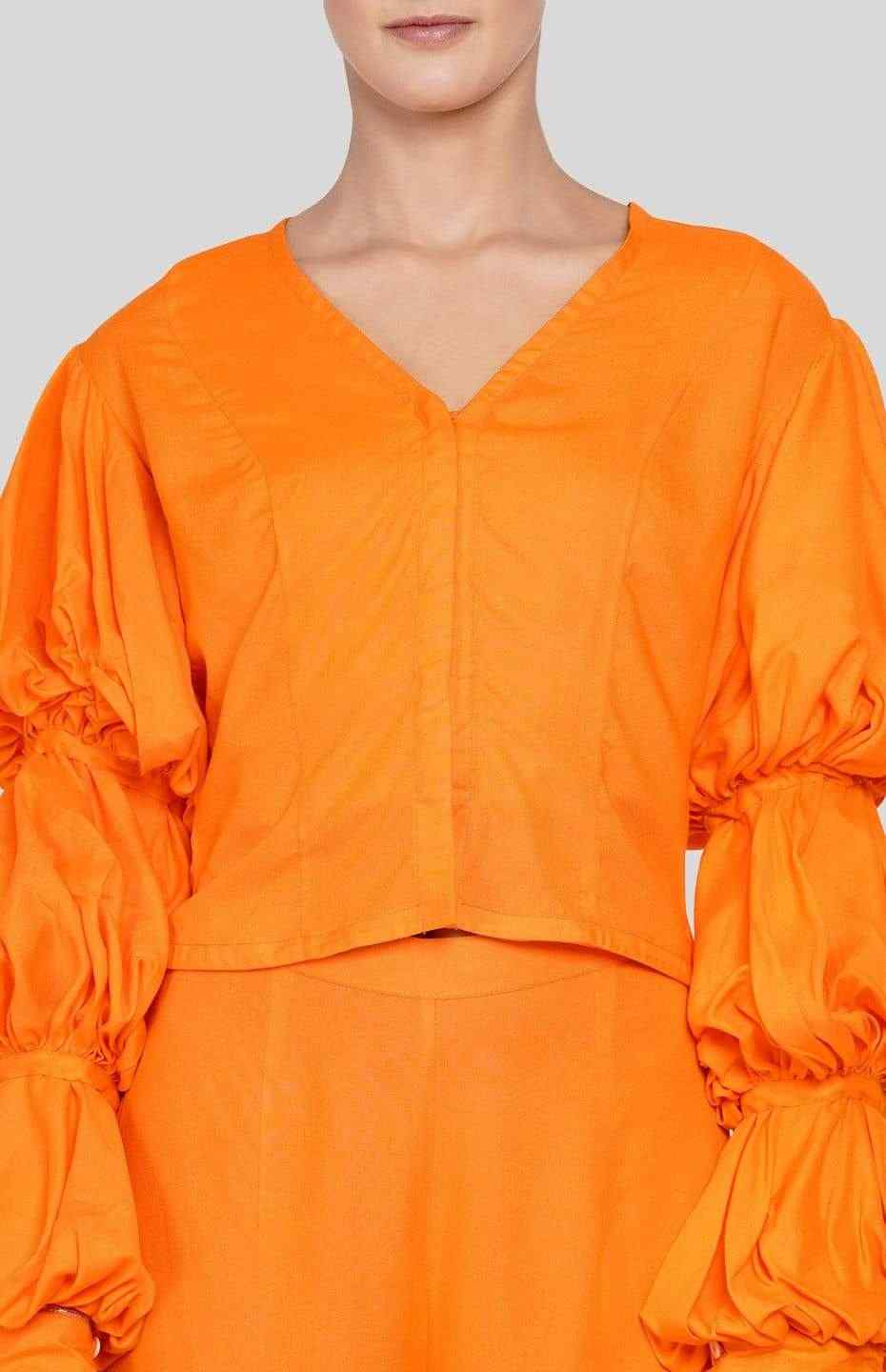 Orange Barcode Balloon Sleeve Blouse