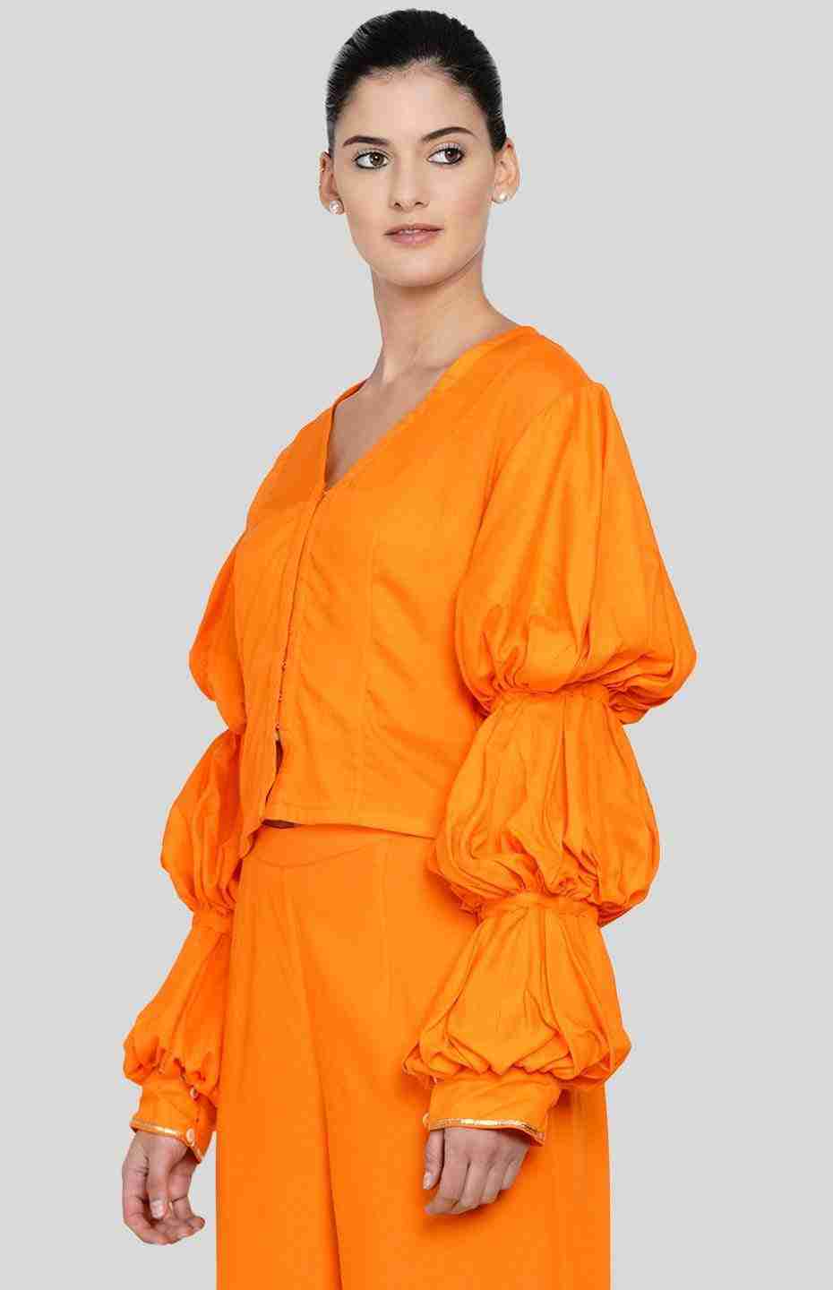 Orange Barcode Balloon Sleeve Blouse