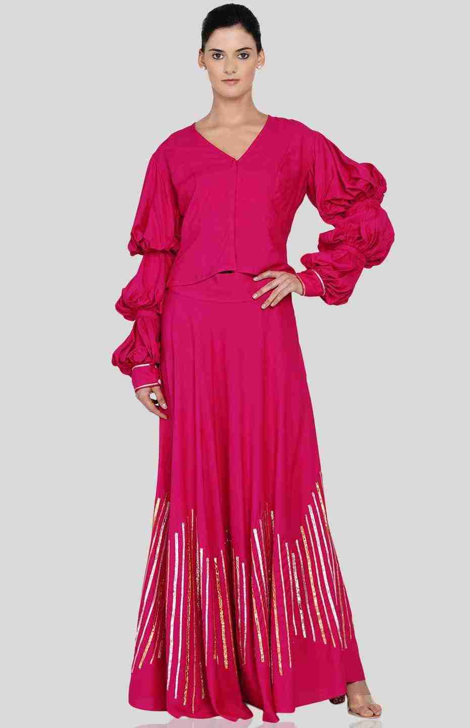 Pink Barcode Balloon Sleeve Blouse