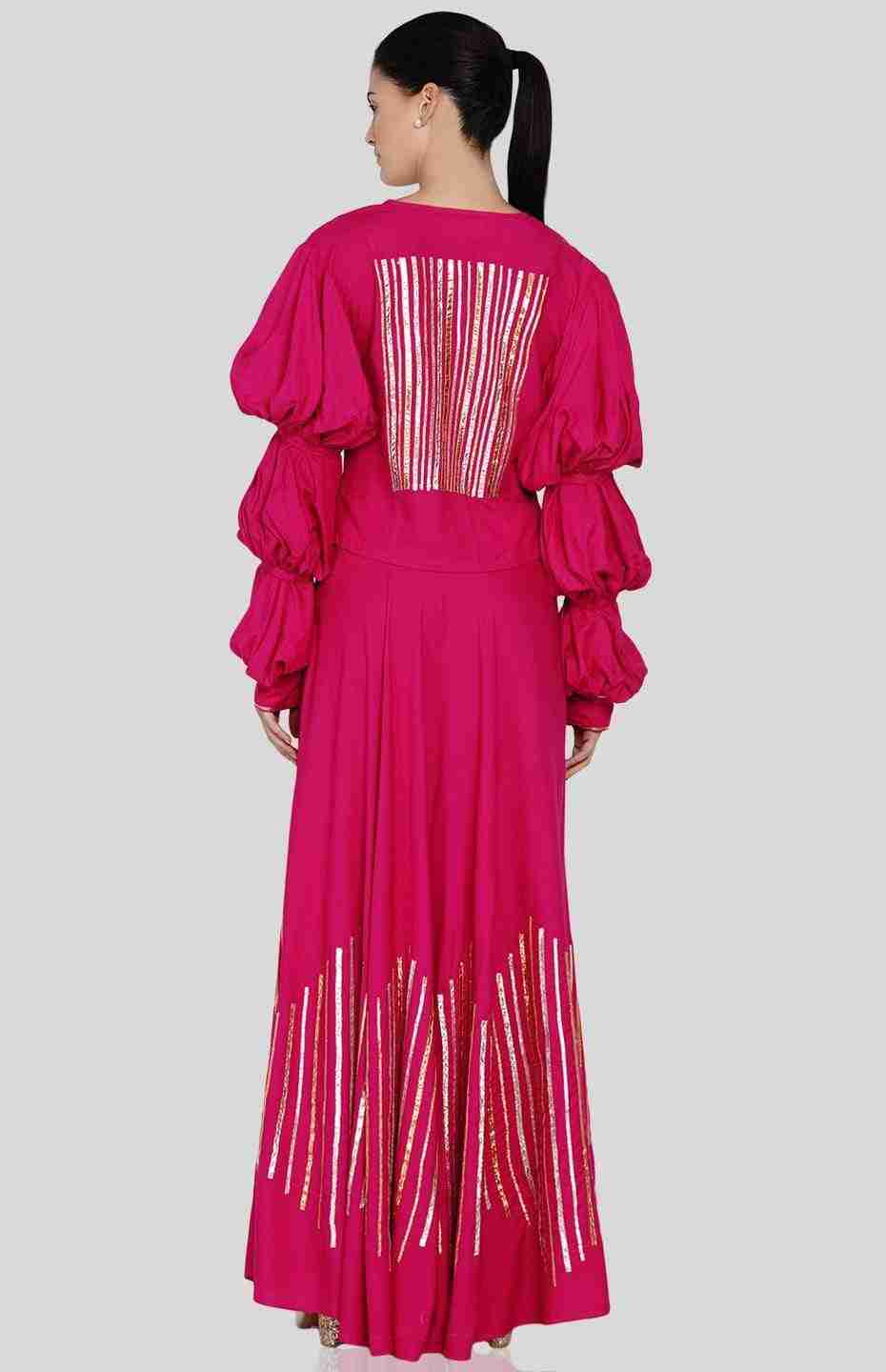 Pink Barcode Balloon Sleeve Blouse