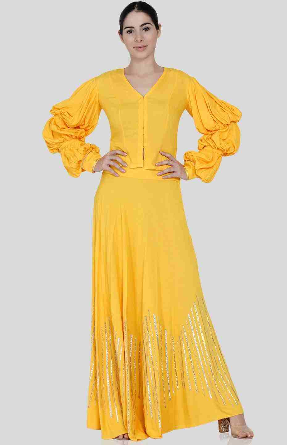 Yellow Balloon Sleeve Blouse