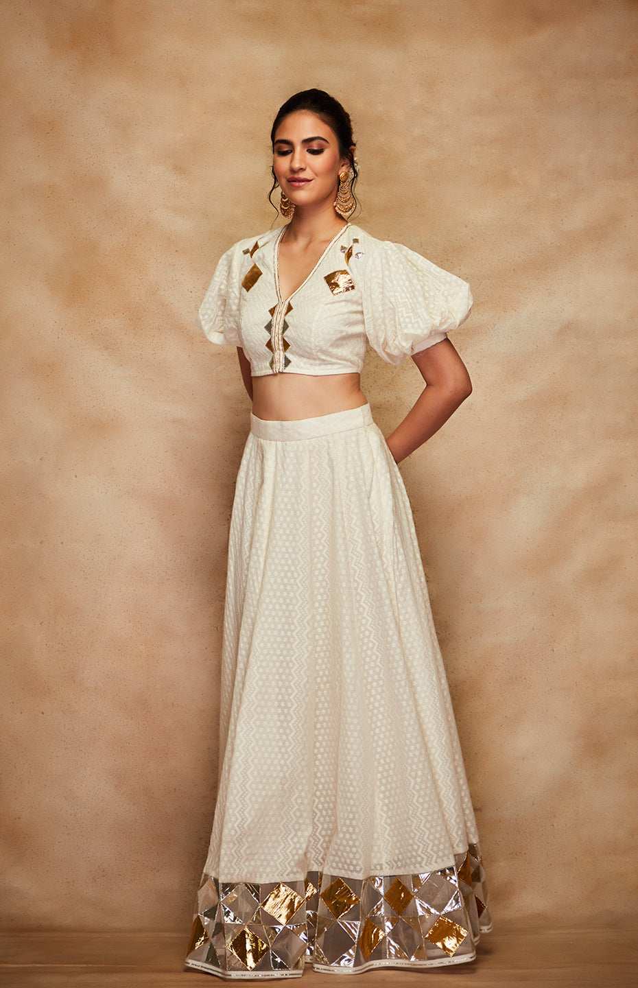 Off White Jamdani Gota Blouse