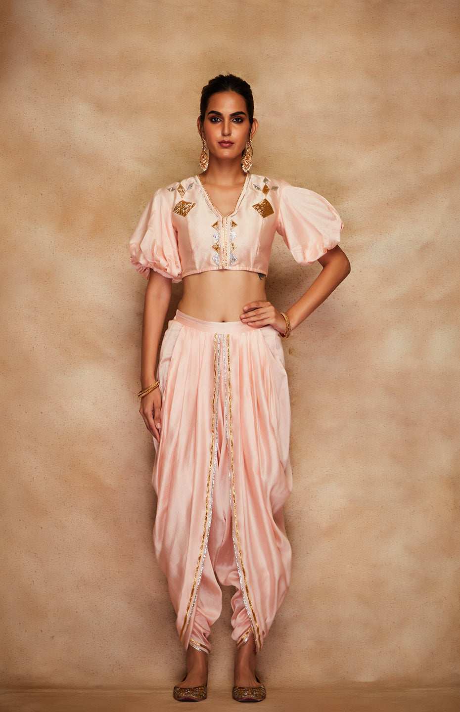 Peach Chanderi Silk Gota Blouse