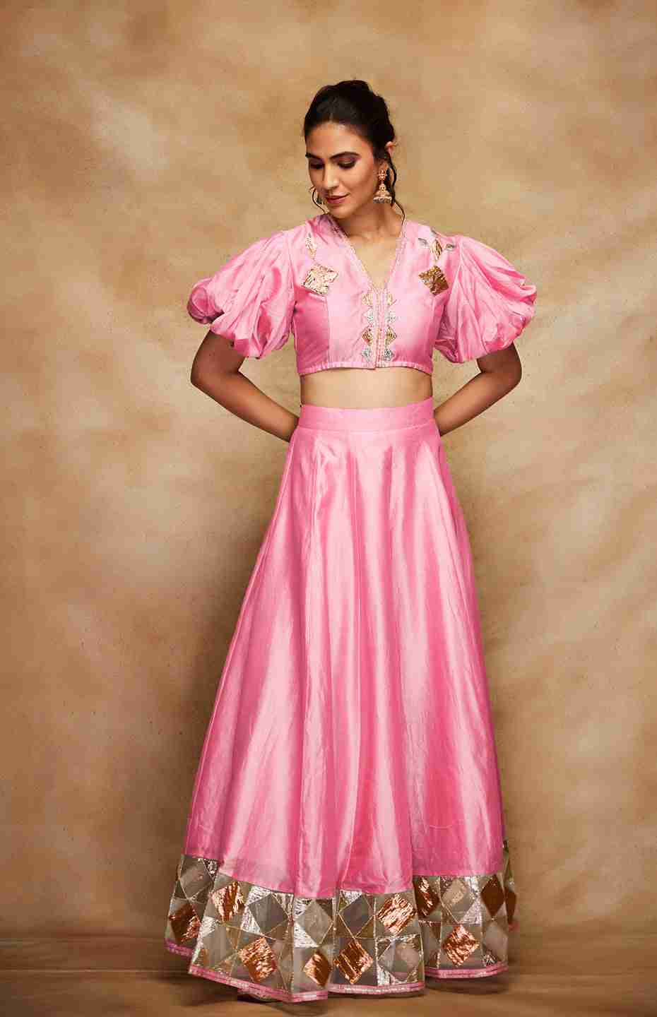 Pink Chanderi Silk Gota Blouse