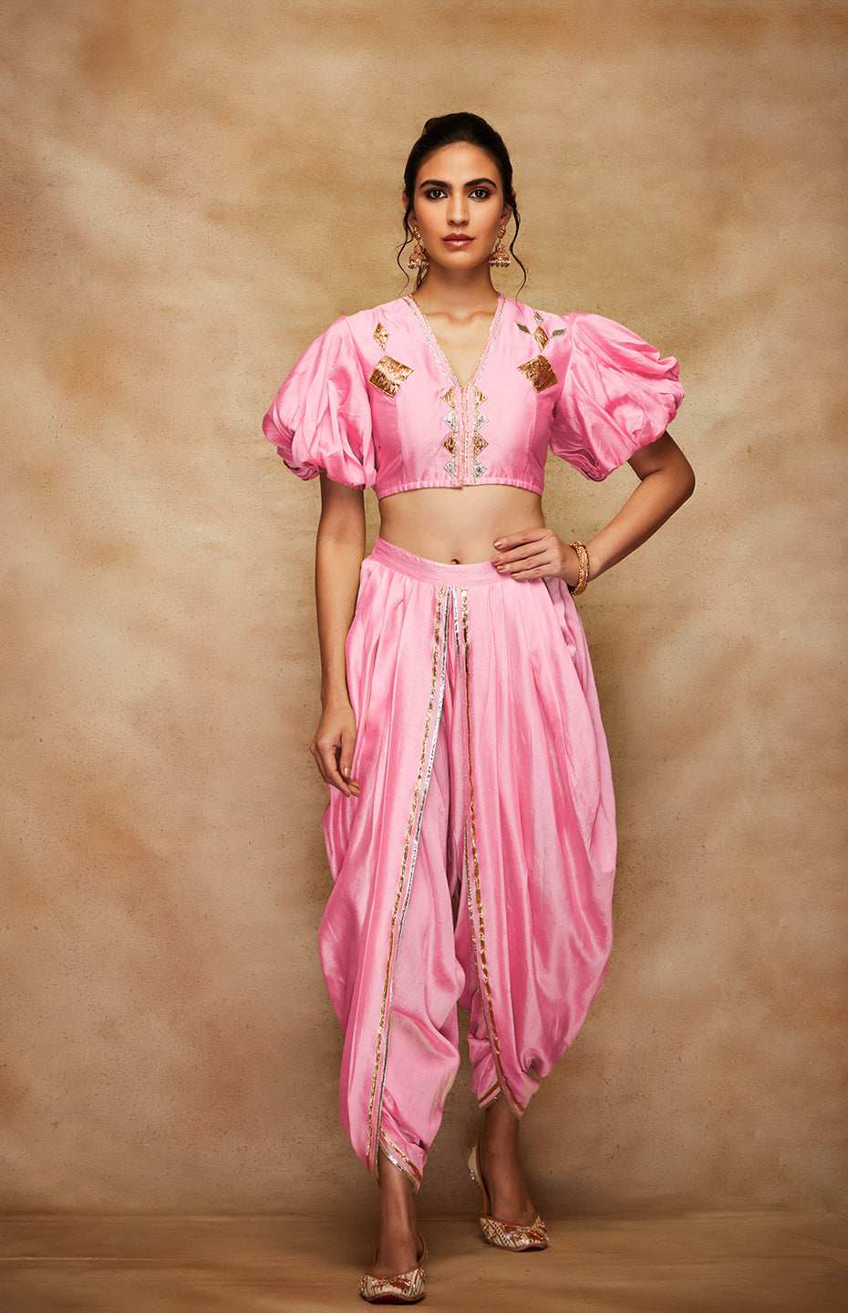 Pink Chanderi Silk Gota Blouse